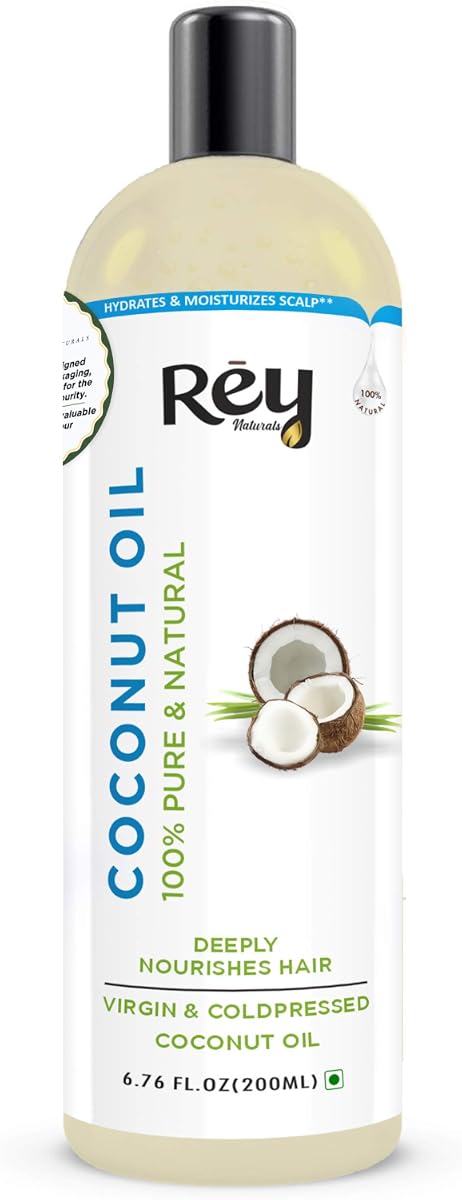 Rey Naturals Coconut Oil - Cold-Pressed, Pure & Natural, 200ml for Hair & Skin - Image 3