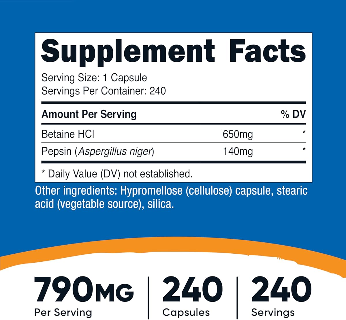 Nutricost Betaine HCl + Pepsin Capsules, 790mg - 240 Count - Image 2