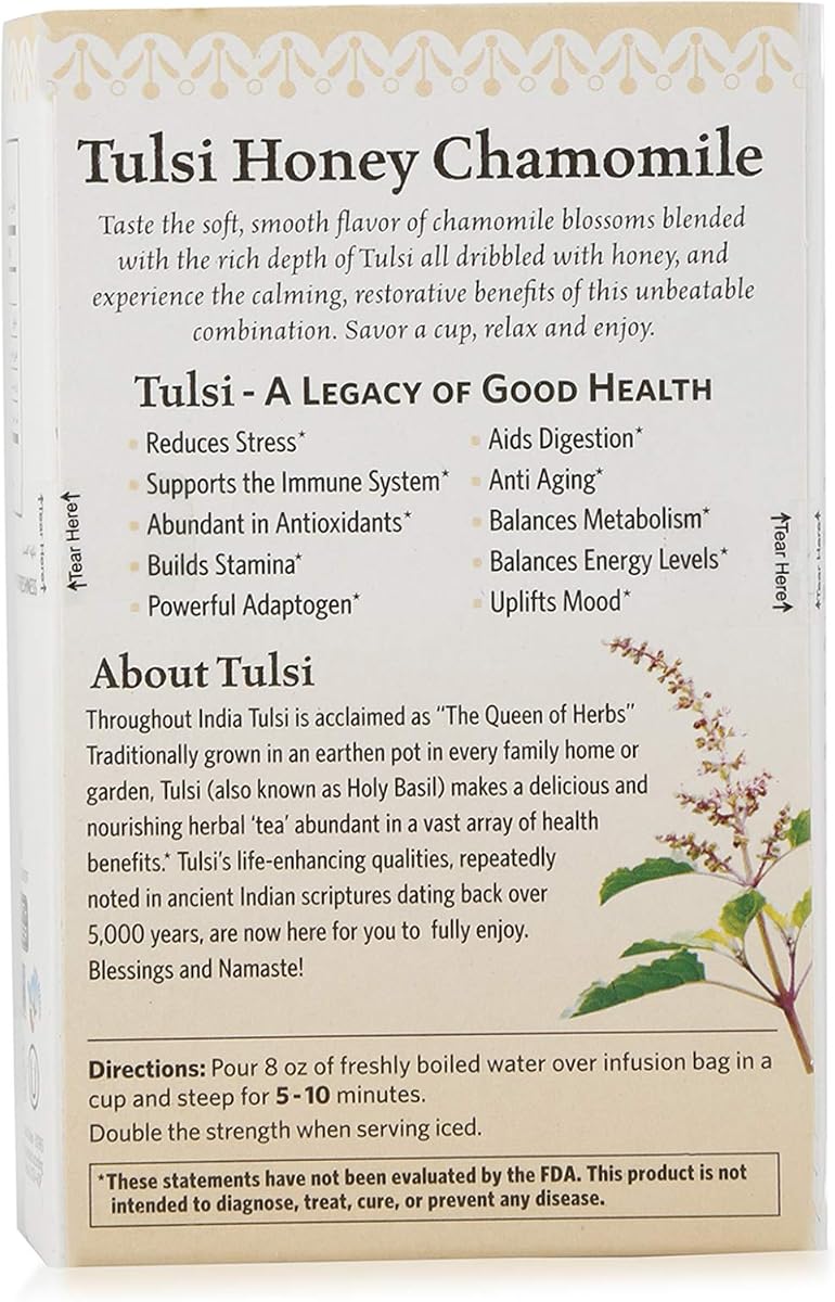 ORGANIC INDIA Tulsi Honey Chamomile Herbal Tea - 18 Infusion Bags - Image 2