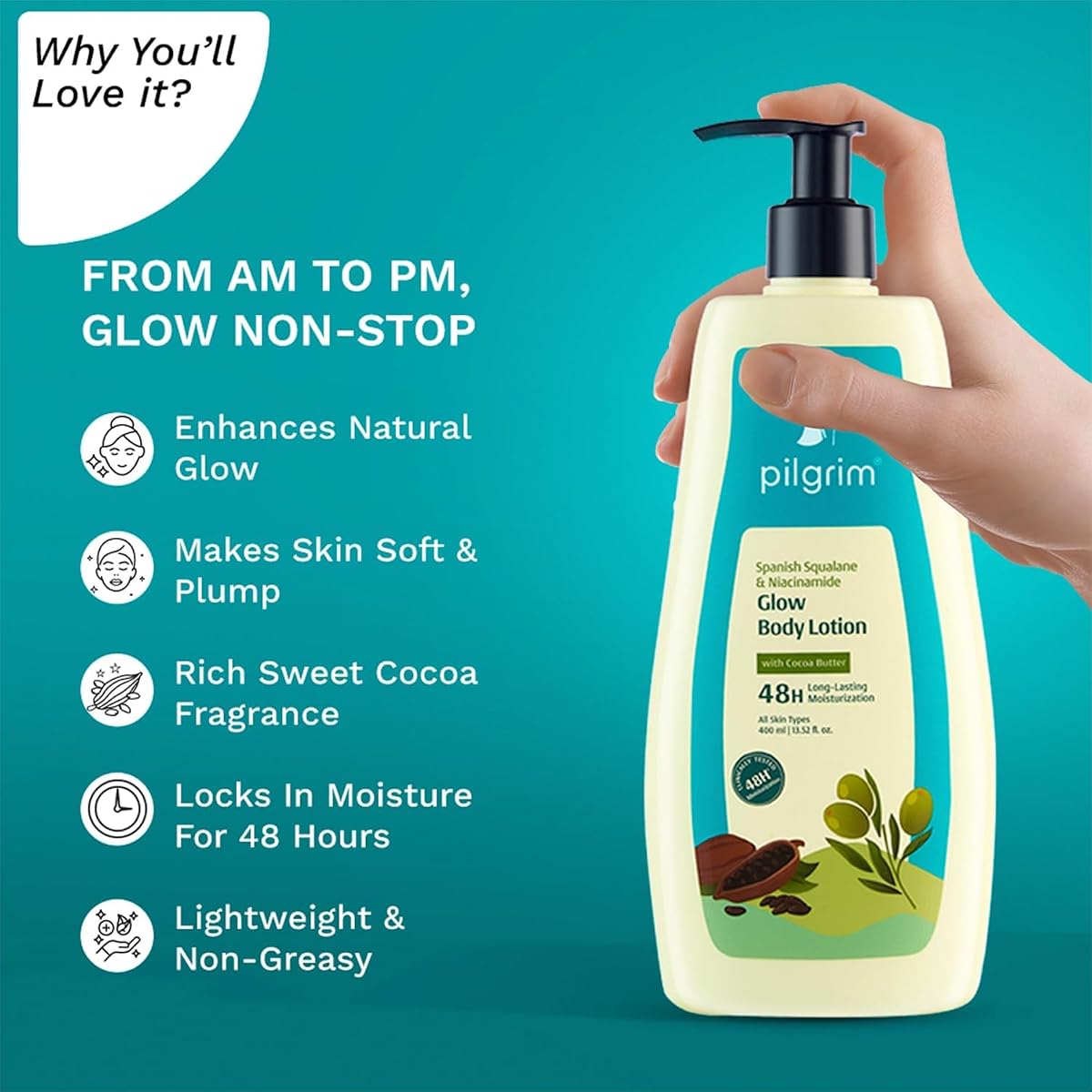 Pilgrim Spanish Squalane & Niacinamide Glow Body Lotion - 400ml - Image 4