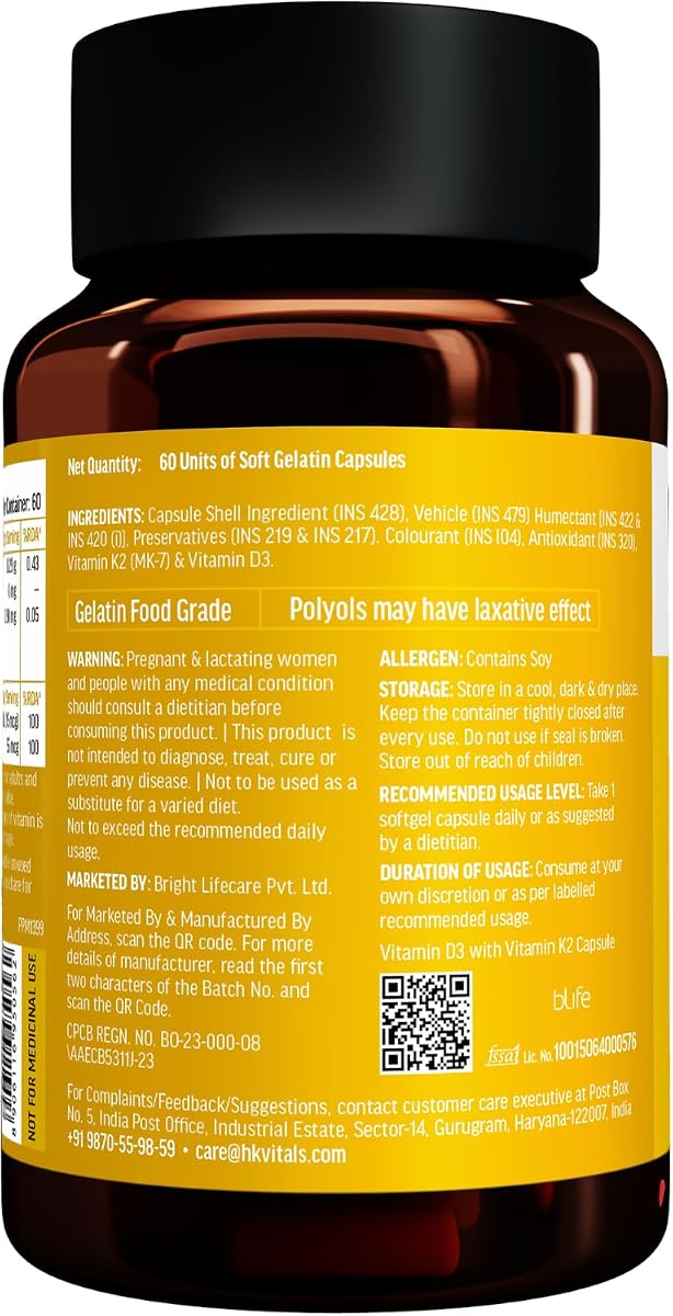 HK Vitals Vitamin D3 600 IU Capsules with Sunflower Oil - 60 Count - Image 8