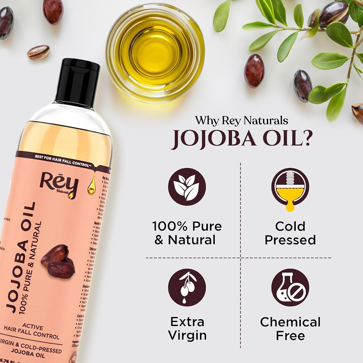 ReyNaturals Cold Pressed Jojoba Oil for Hair Growth - 200 ml - Image 2