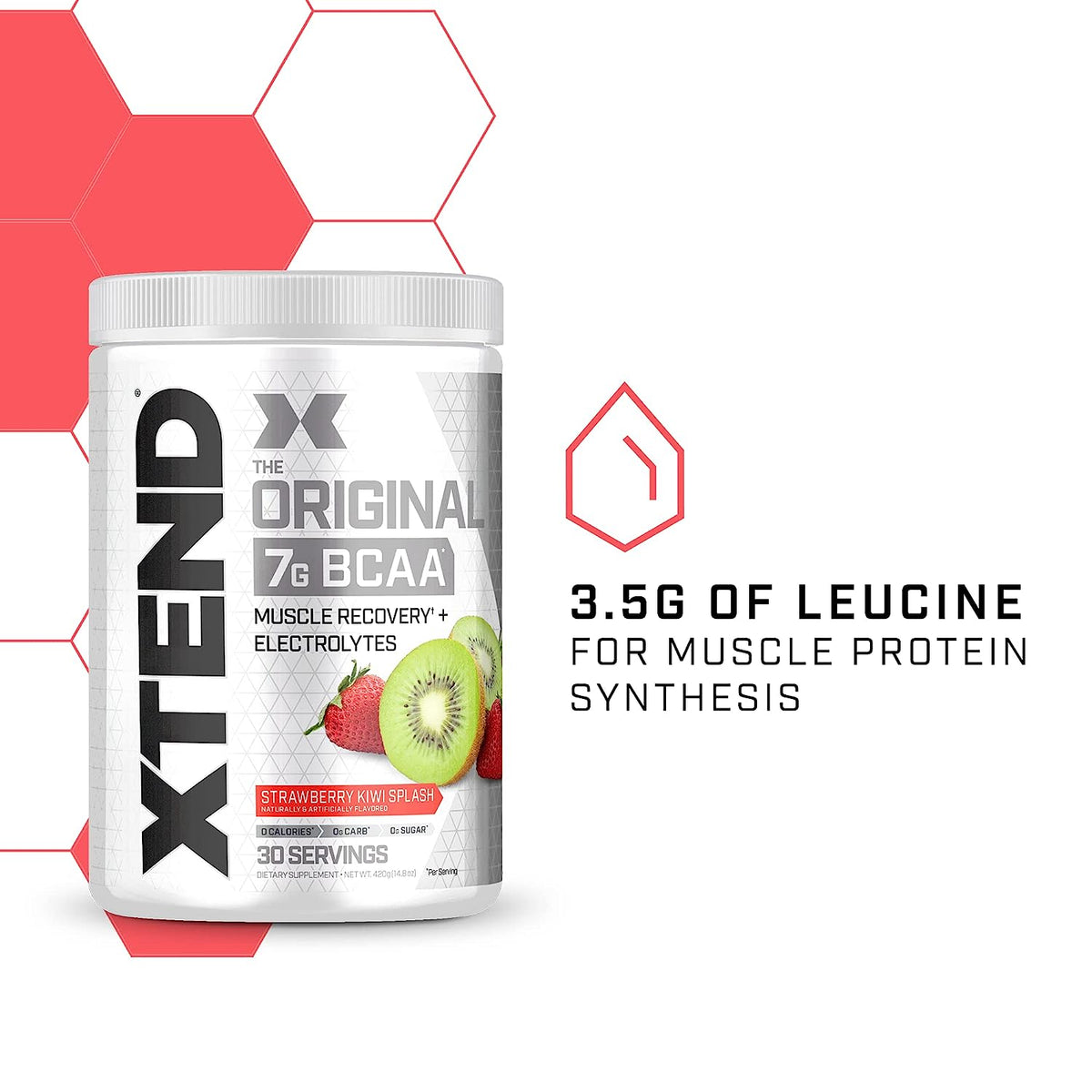 XTEND Strawberry Kiwi BCAA - Sports Nutrition Powder - 30 Servings - Image 4