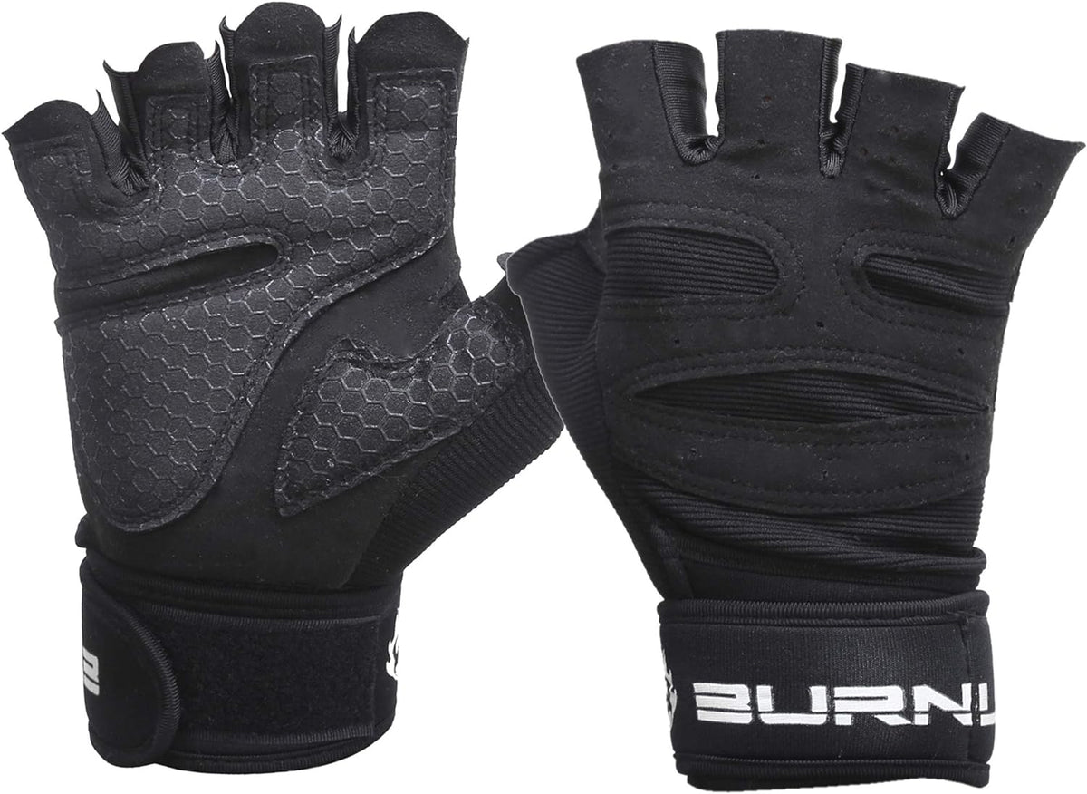 Burnlab Basic Gym Gloves with Wrist Support - Black, Large - Image 2