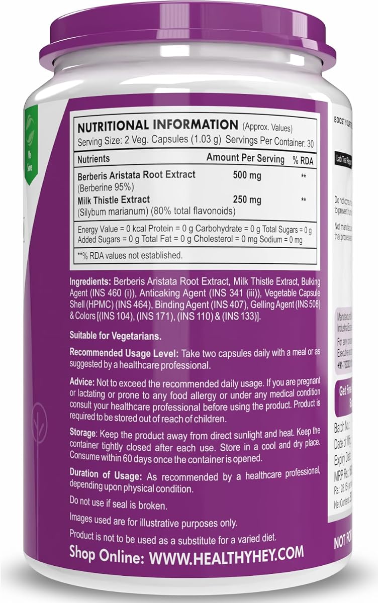 HealthyHey Berberis Berberine 95% with Milk Thistle Capsules - 60 Count - Image 7