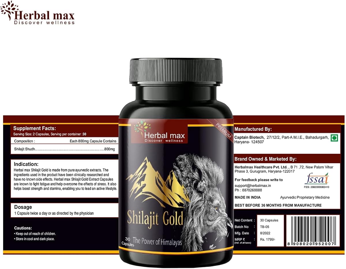 Herbal Max Shilajit Gold Capsules - Ayurvedic Herbal Blend, 30 Capsules - Image 8
