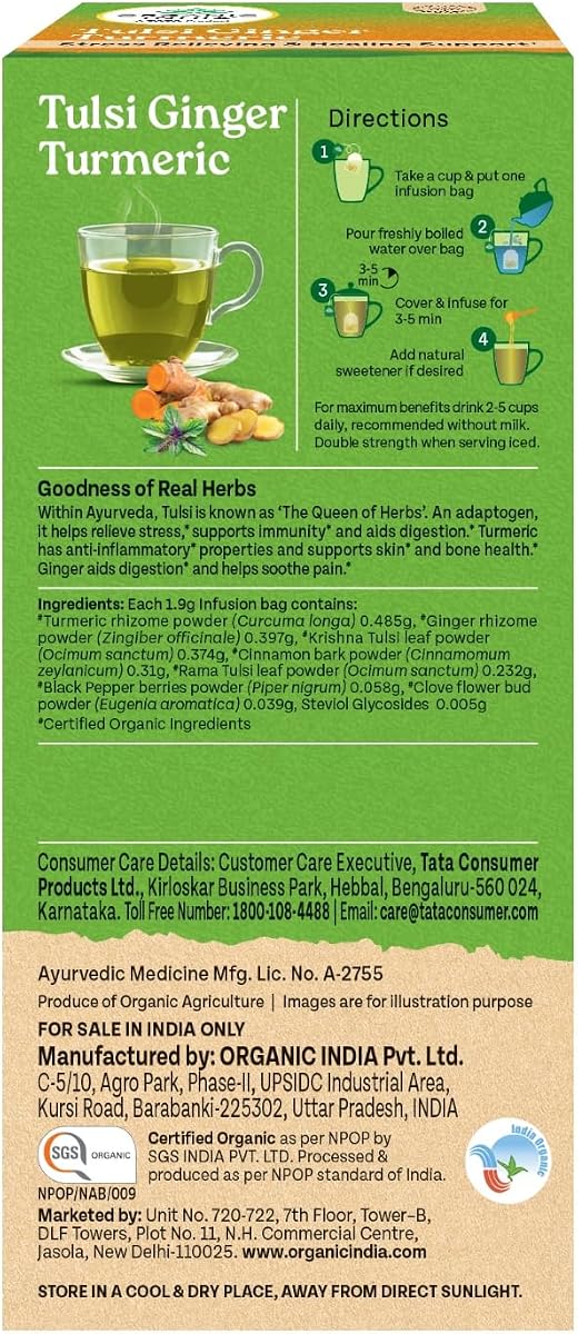 ORGANIC INDIA Tulsi Ginger Turmeric Herbal Tea - 25 Tea Bags - Image 4
