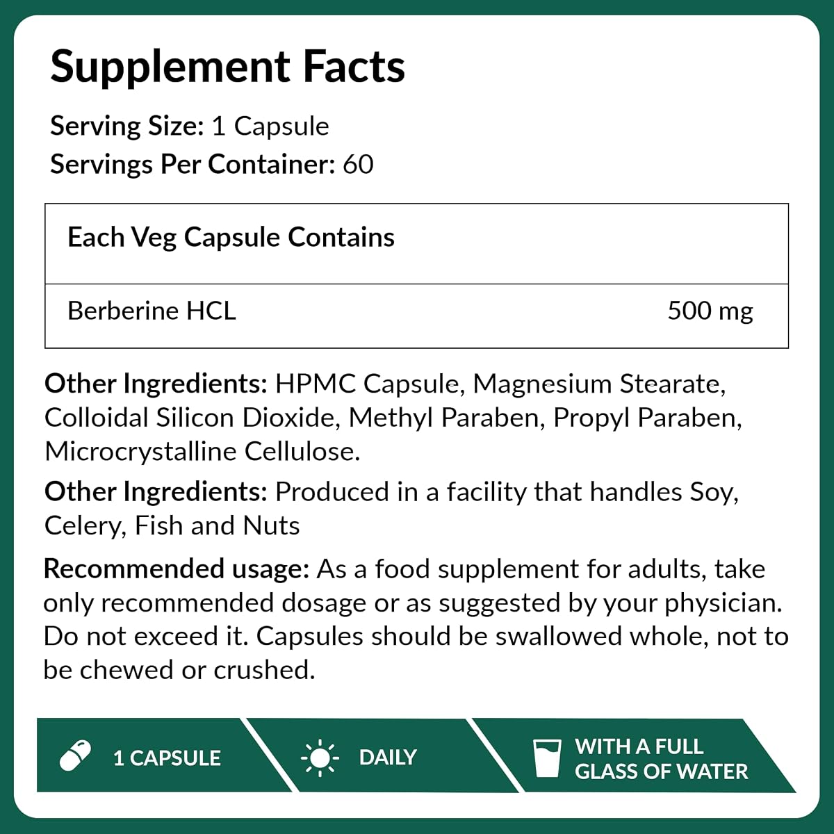 Ambrosial Berberine HCL Capsules - Herbal Diabetes Care, 500mg, 60 Count