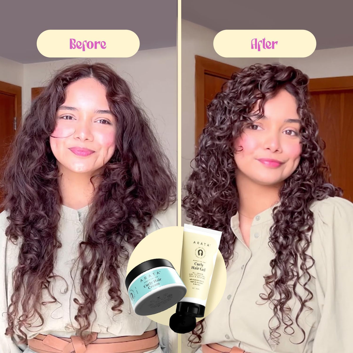 Arata Natural Curl Hair Styling Combo with Hair Gel & Hair Cream - Effortless Styling, 100ml Each - Image 4