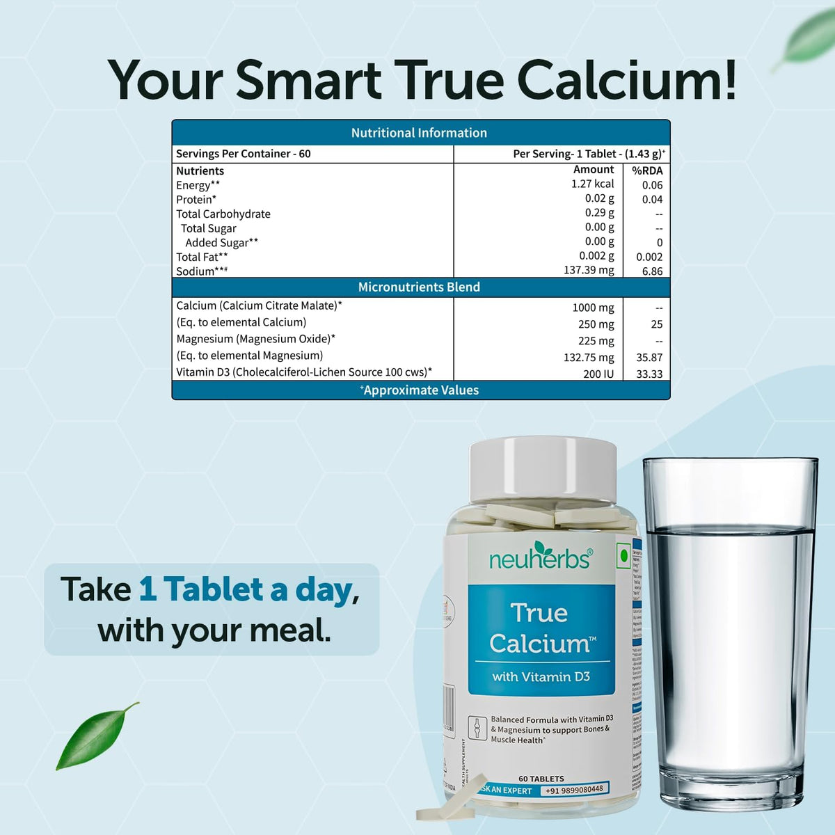 Neuherbs True Calcium 1000mg Supplement - Vegan Tablets, 60 Count - Image 2