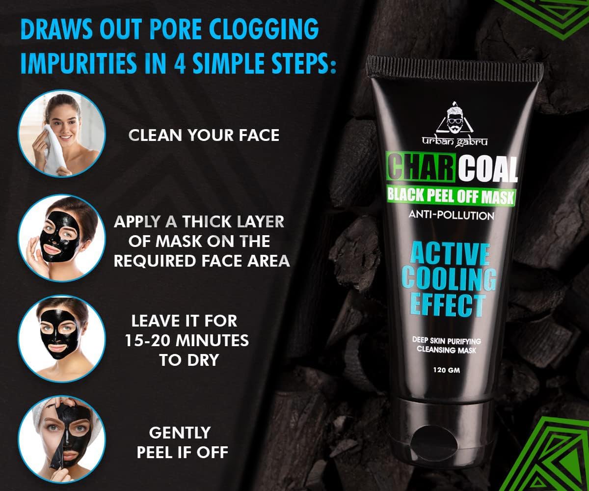 Urban Gabru Charcoal Peel Off Mask with Activated Bamboo Charcoal - 120g - Image 5