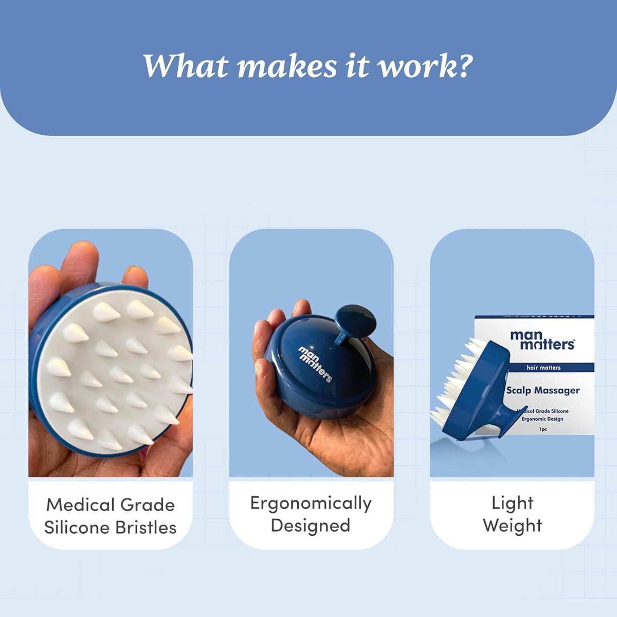 Man Matters Hair Scalp Massager Shampoo Brush - Silicone Bristles, Deep Clean, Anti-Dandruff - Image 2