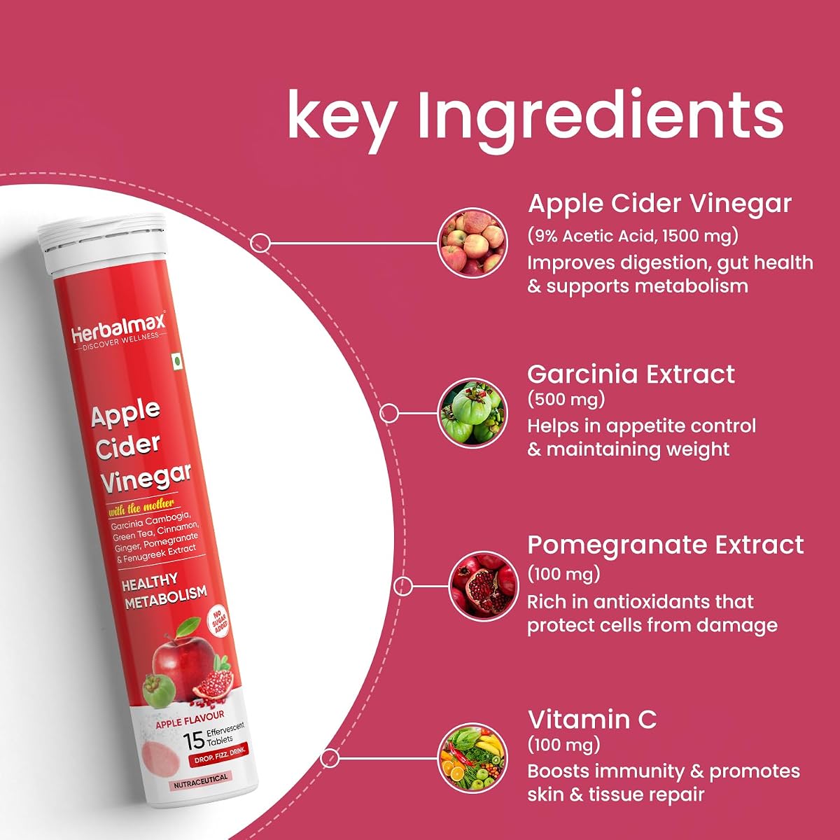 Herbal Max Apple Cider Vinegar Effervescent Tablets - Organic, 15 Tablets - Image 2