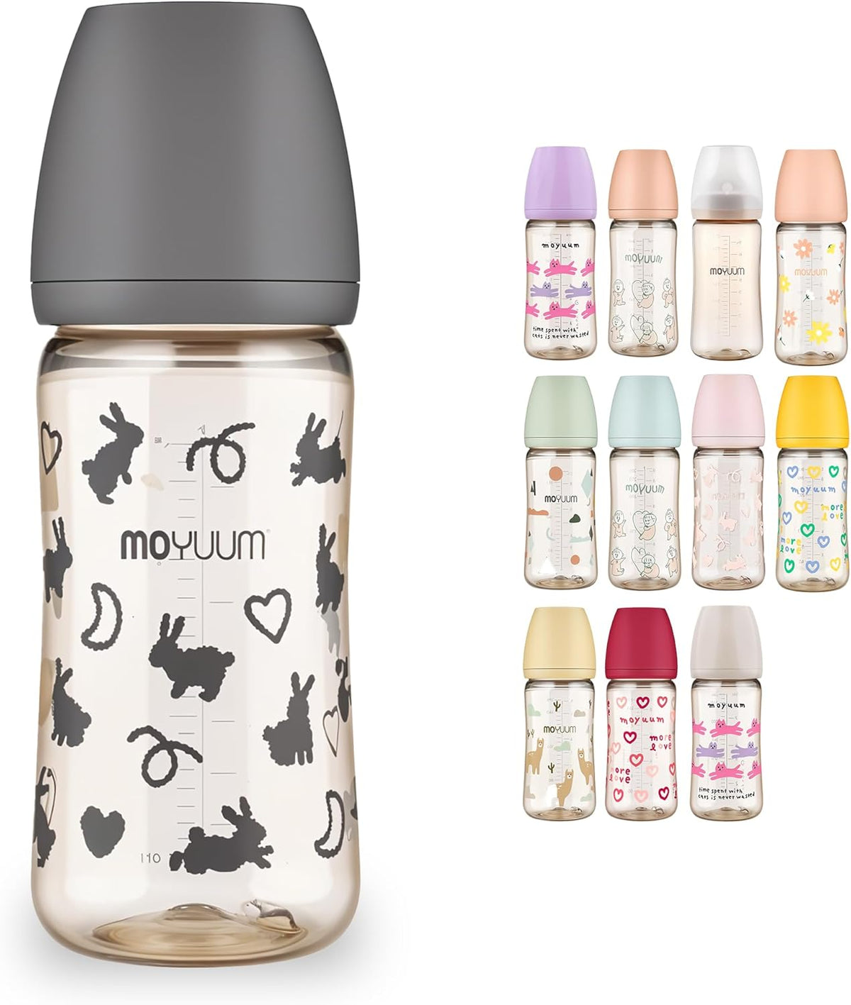 Moyuum PPSU All-in-One Feeding Baby Bottle with Nipple, Anti Colic, BPA Free, 270ml, Cat Edition Grey