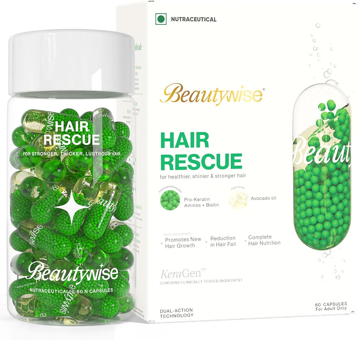 Beautywise Hair Rescue Supplements - Amino Acids, Vitamins, Minerals - 60 Capsules