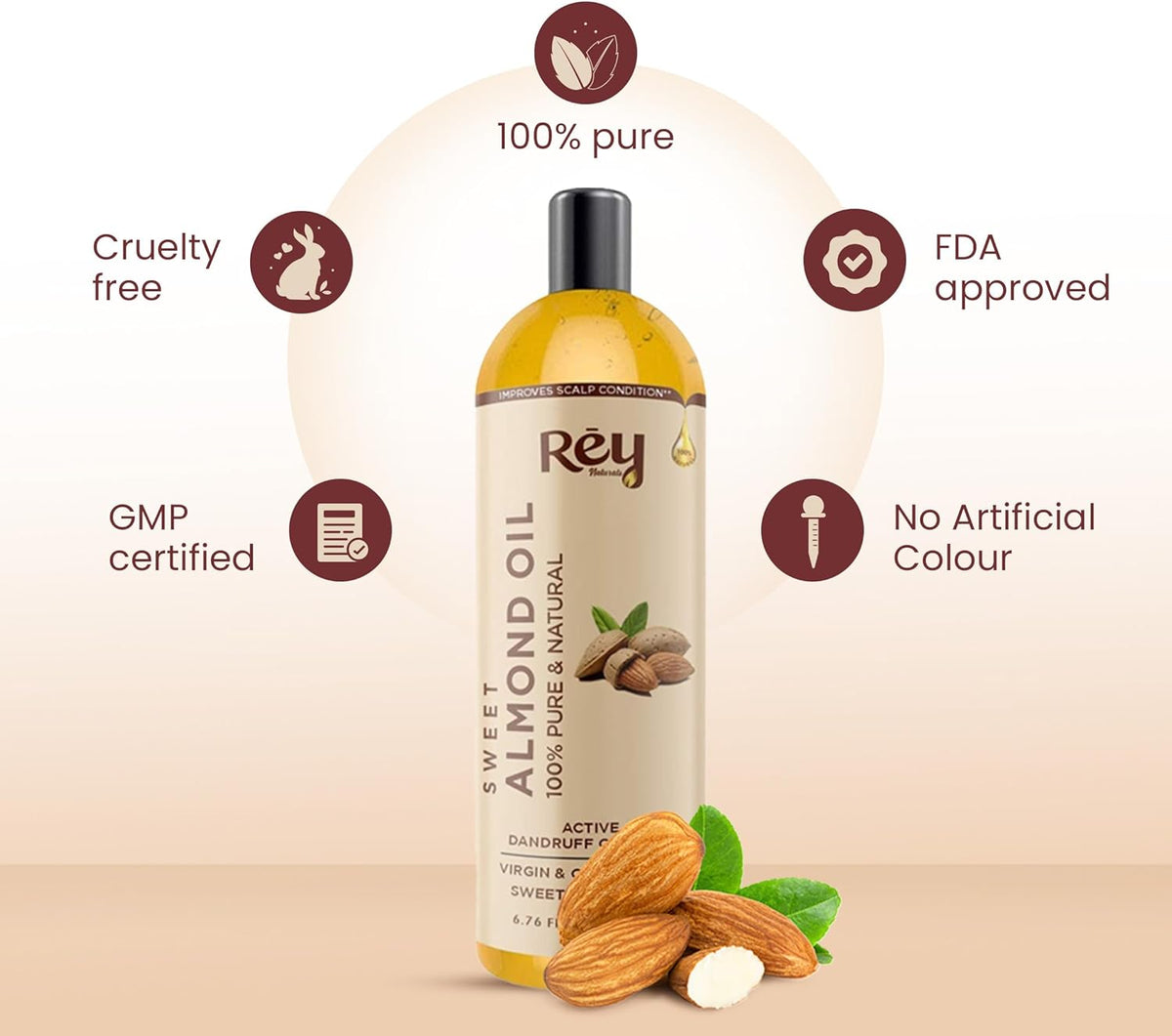 ReyNaturals Cold Pressed Castor & Sweet Almond Oil for Hair & Skin - 200ml - Image 4