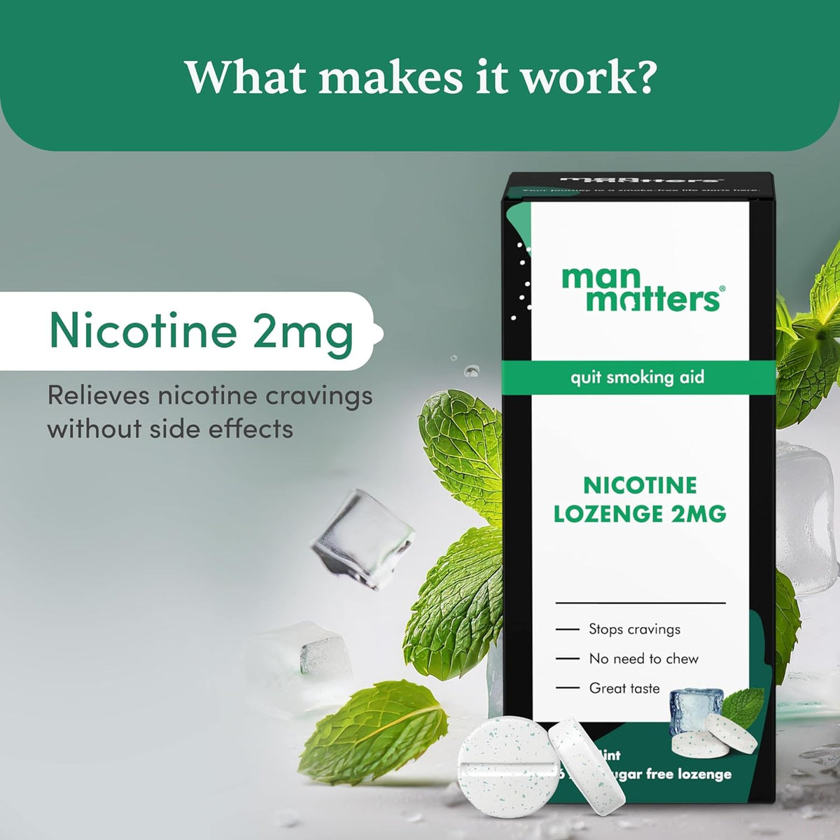 Man Matters Sugar-Free Nicotine Lozenge, Mint, 2mg - 60 Count - Image 2