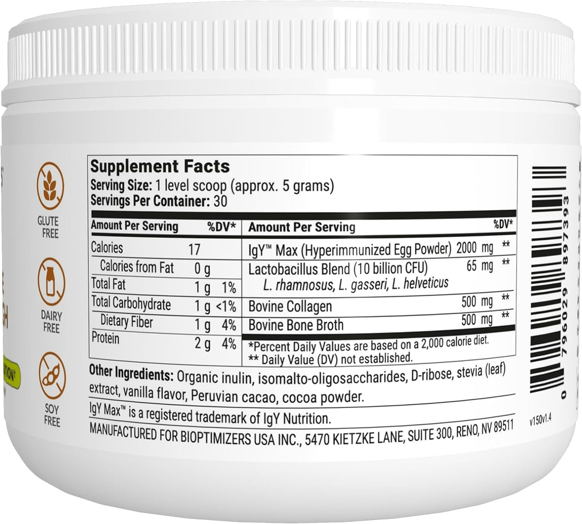 Biome Biome Breakthrough Repair Powder - Chocolate Flavour, L-Glutamine, 30 Servings, 150g - Image 2