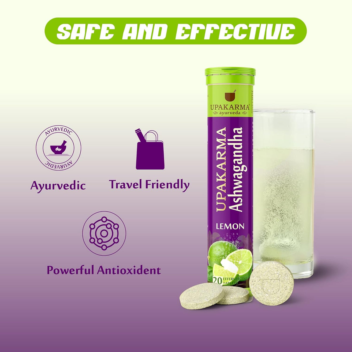 Upakarma Ashwagandha Effervescent Tablets, Lemon Flavour, 20 Tablets - Image 8