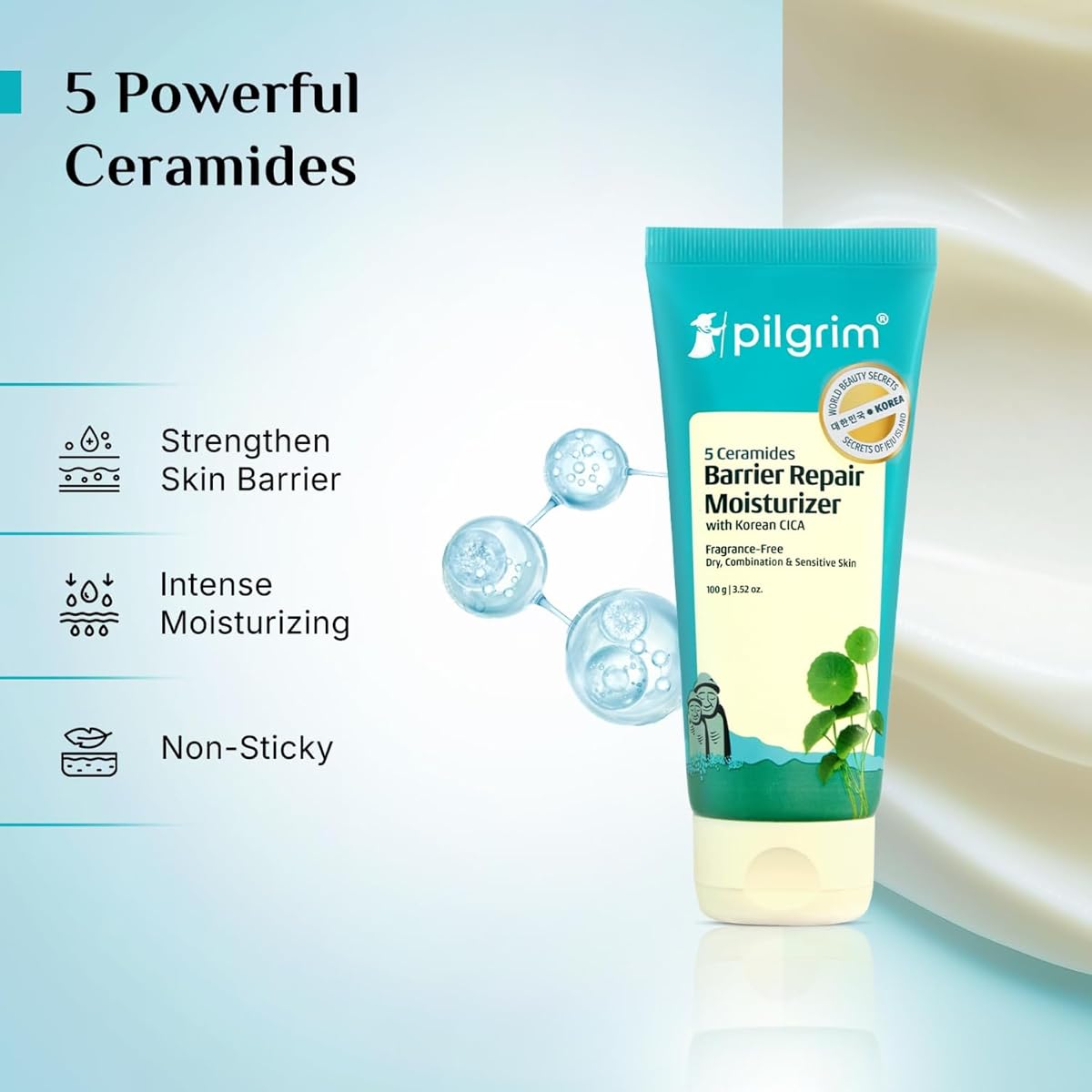 Pilgrim Face Moisturiser with 5 Ceramides & Hyaluronic Acid - 100g - Image 4