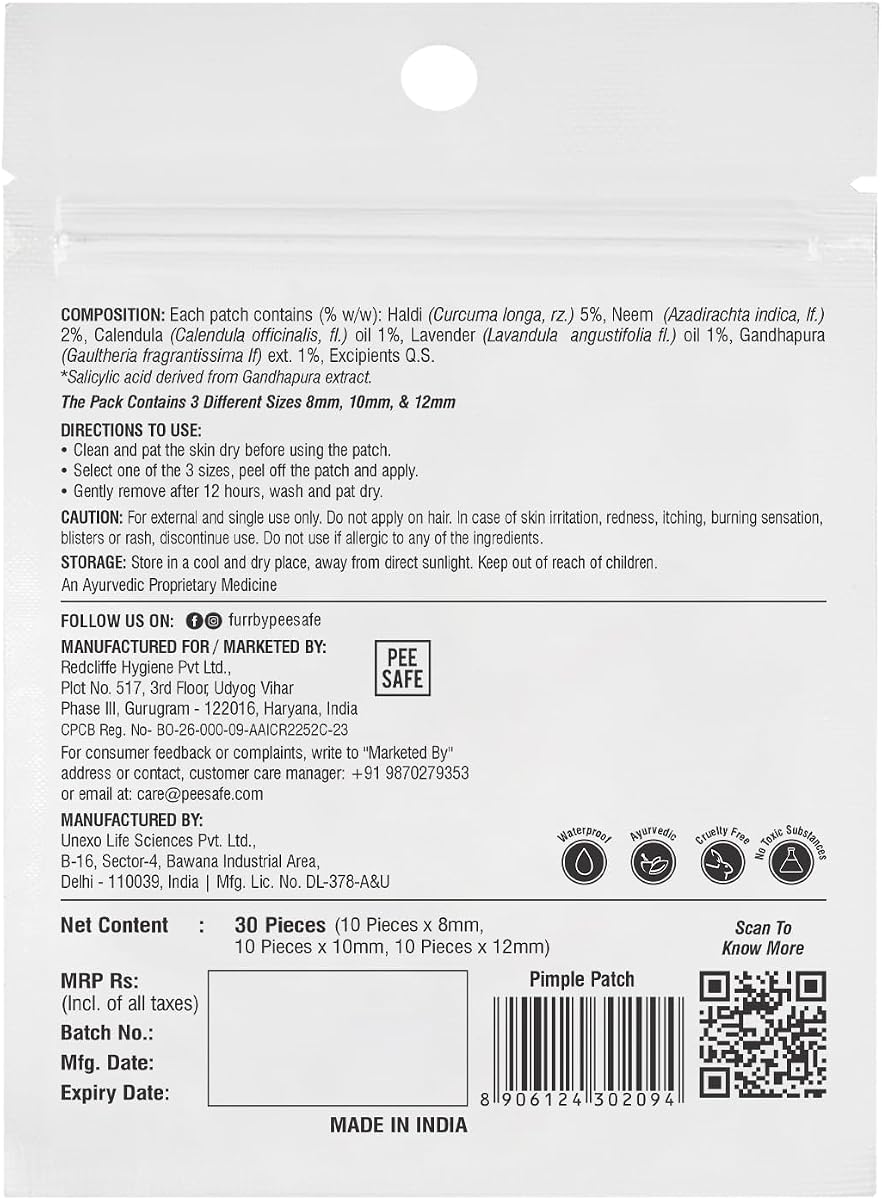Pee Safe Hydrocolloid Acne Relief Patches with Neem & Calendula Oil - 30 Pack - Image 2