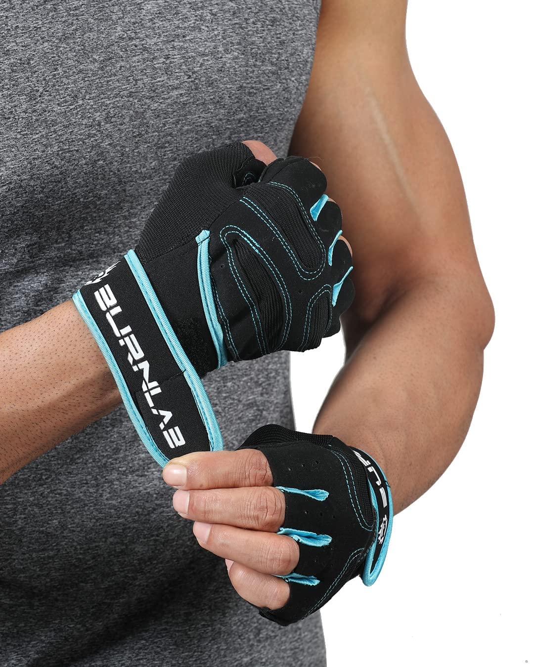 Burnlab Gym Gloves with Wrist Support, Blue, Large - Image 4