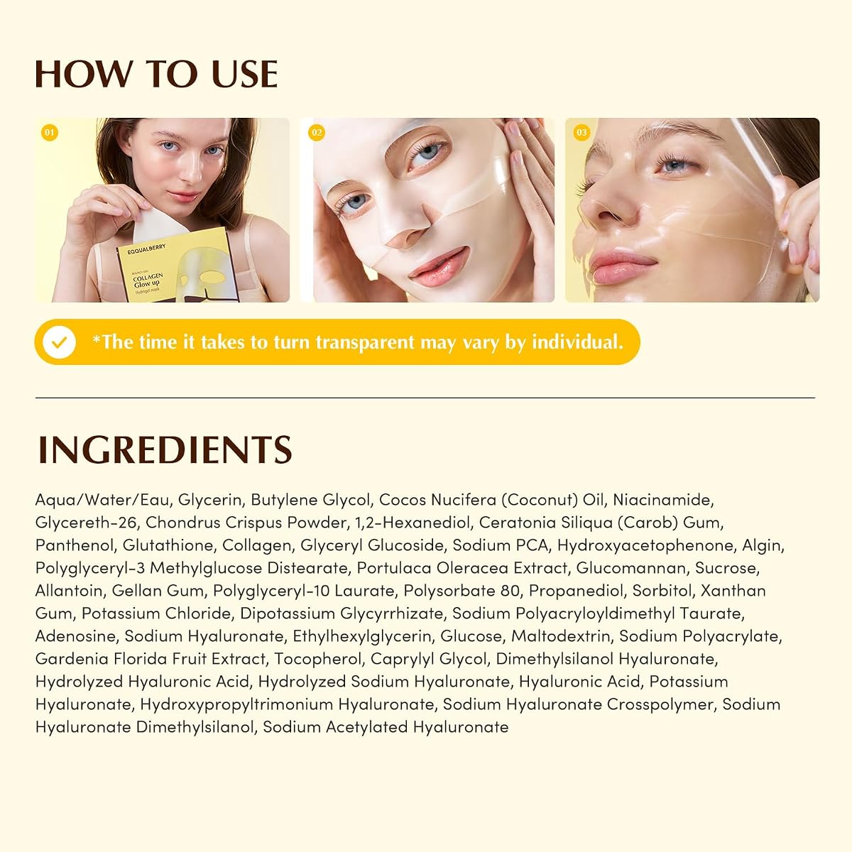 Eqqualberry Collagen Glow Up Hydrogel Mask - Niacinamide & Peptides, 4 Sheets, 30g - Image 8