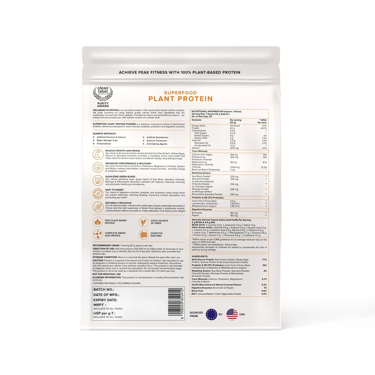 Wellbeing Nutrition Superfood Plant Protein - French Vanilla Caramel, 907g, 28 Servings - Image 7