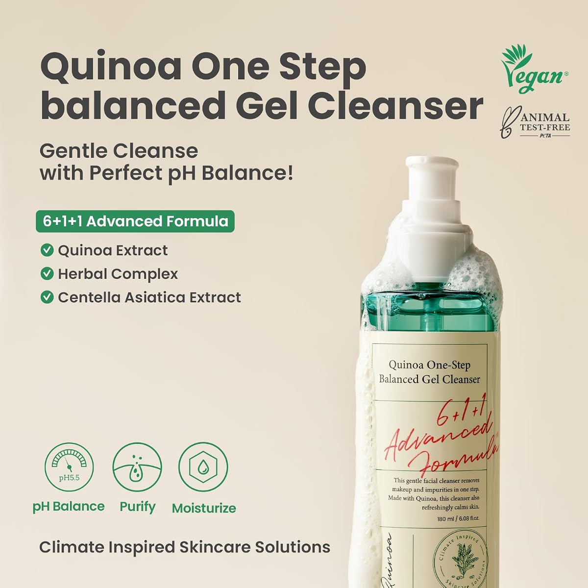 AXIS-Y Quinoa One-Step Balanced Gel Cleanser - Gentle, Soothing with Centella & Green Tea - 180ml - Image 2