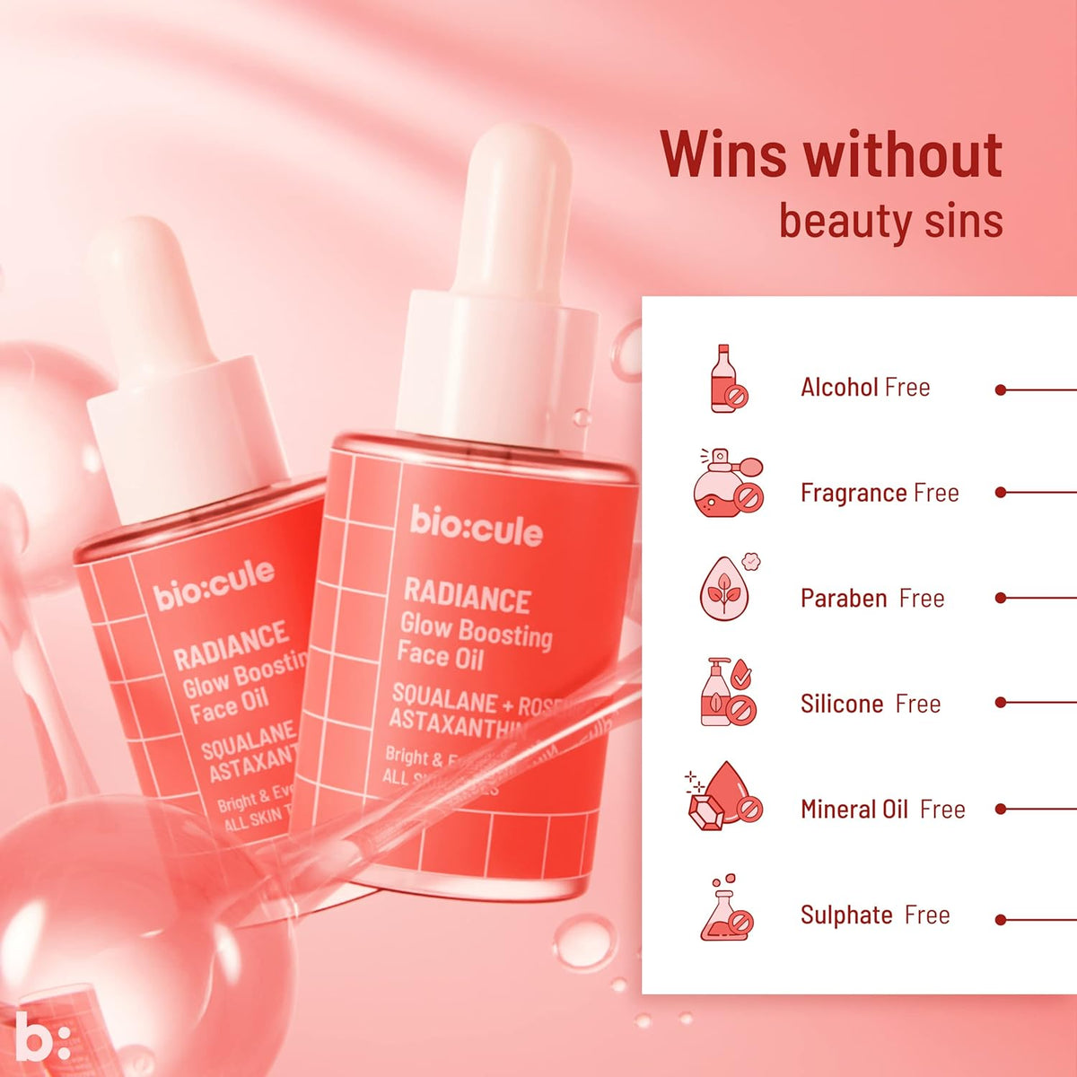 Biocule Radiance Glow Boosting Face Oil with Squalane, Rosehip & Astaxanthin - 15ml - Image 4