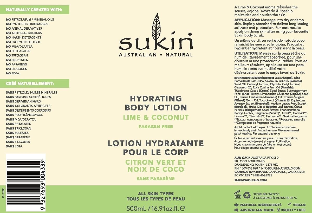 Sukin Hydrating Body Lotion - Lime & Coconut, 500 ml - Image 2
