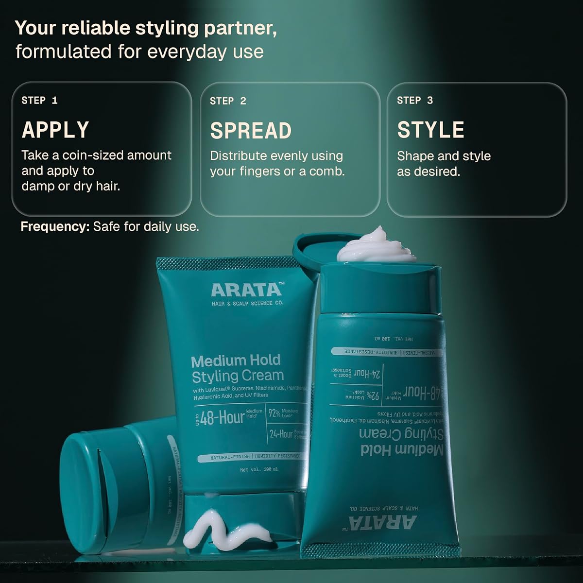 Arata Hair Styling Cream with Flaxseed & Olive Oil - 100 ml - Image 6