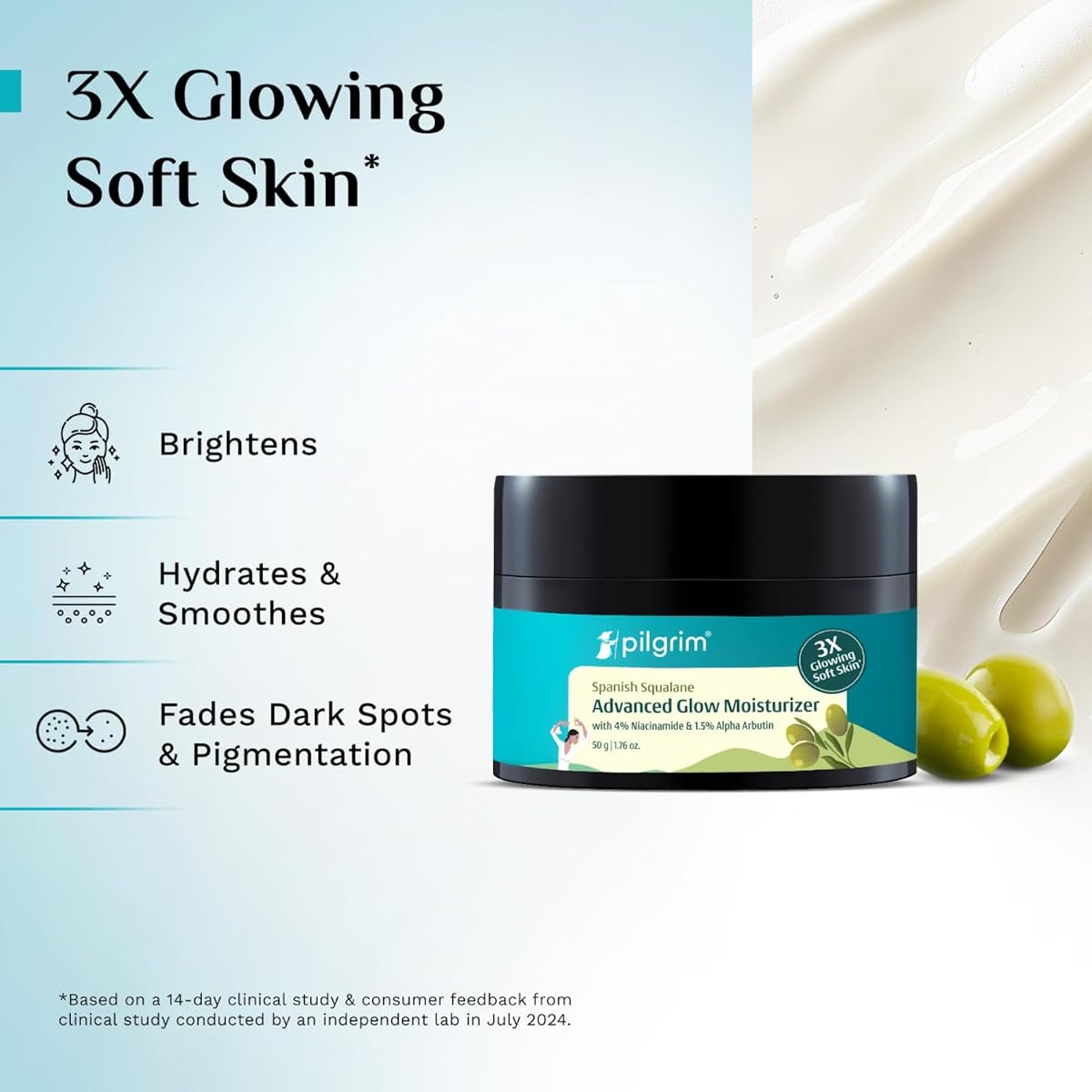 Pilgrim Squalane Glow Face Moisturizer with Niacinamide & Vitamin C - 50g - Image 3