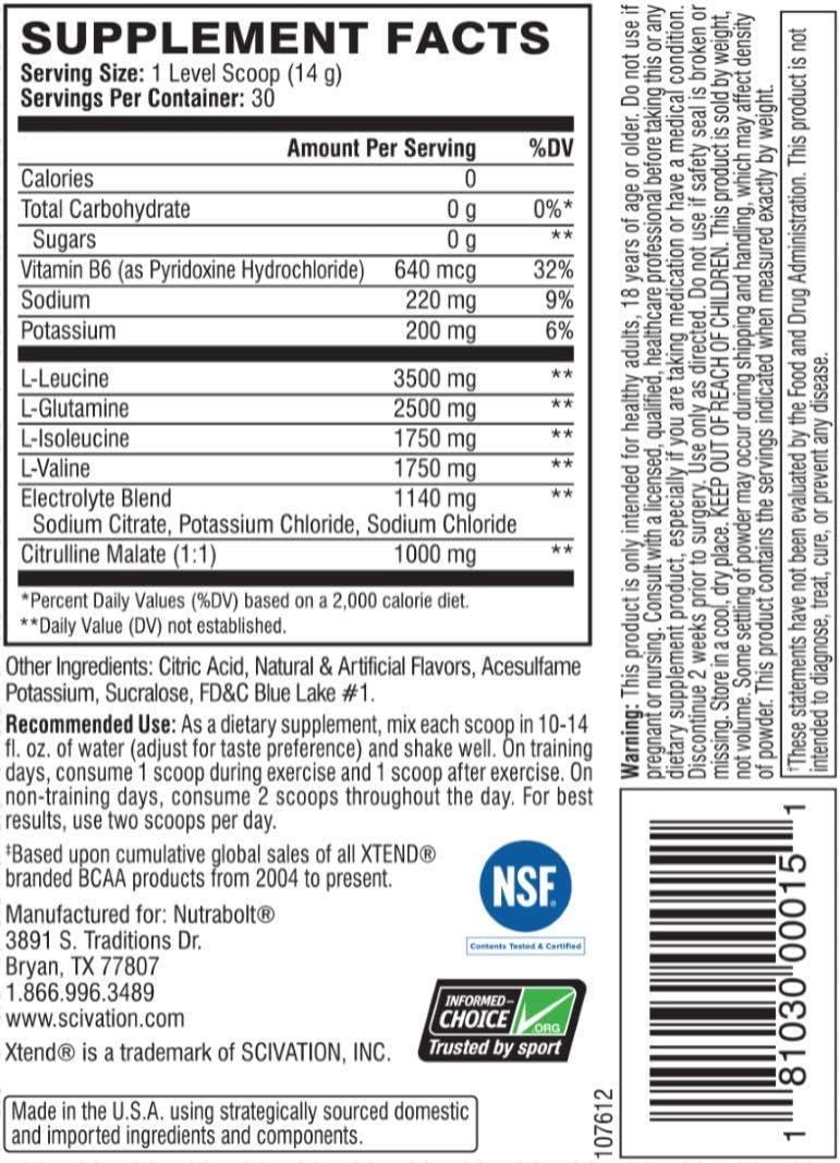 XTEND Original BCAA Powder - Blue Raspberry Ice, 7g BCAAs, 30 Servings - Image 5