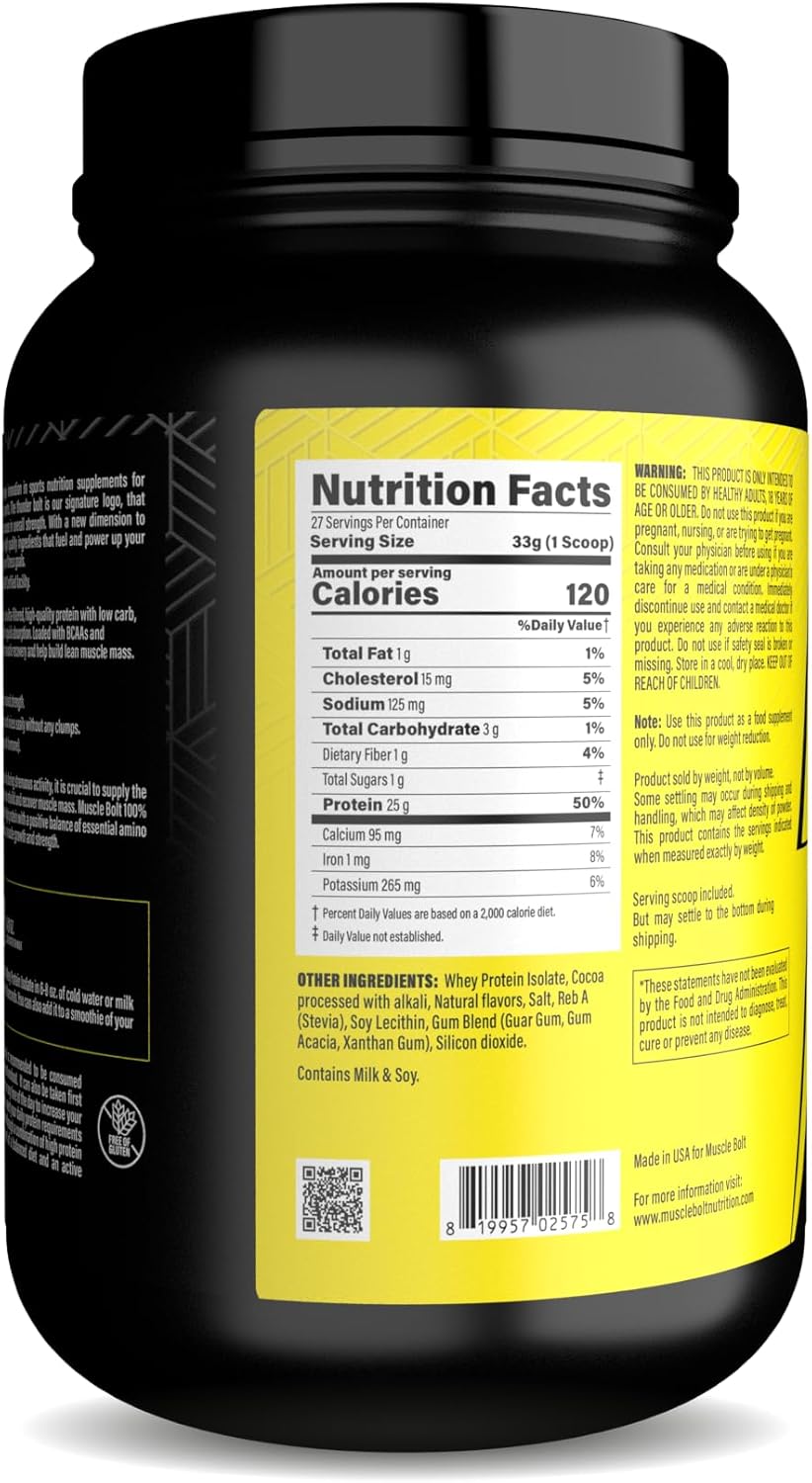 Muscle Bolt 100% Whey Protein Isolate, Chocolate Flavour, 2 lb - Image 2