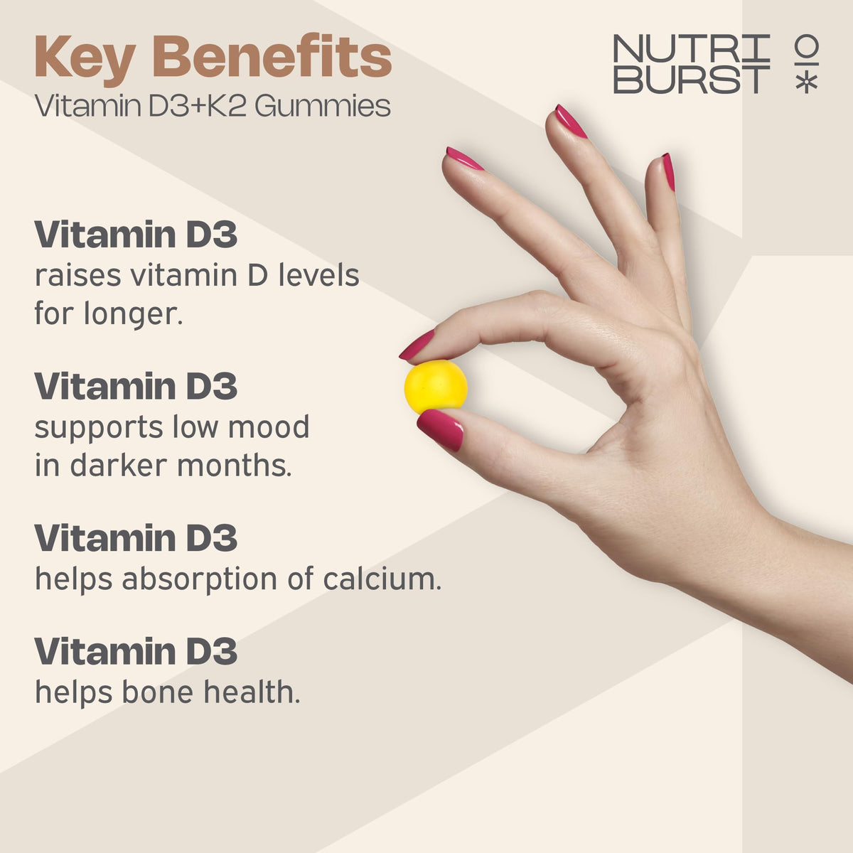 Nutriburst Vitamin D3 + K2 Gummies, Lemon Flavour - 60 Count - Image 3