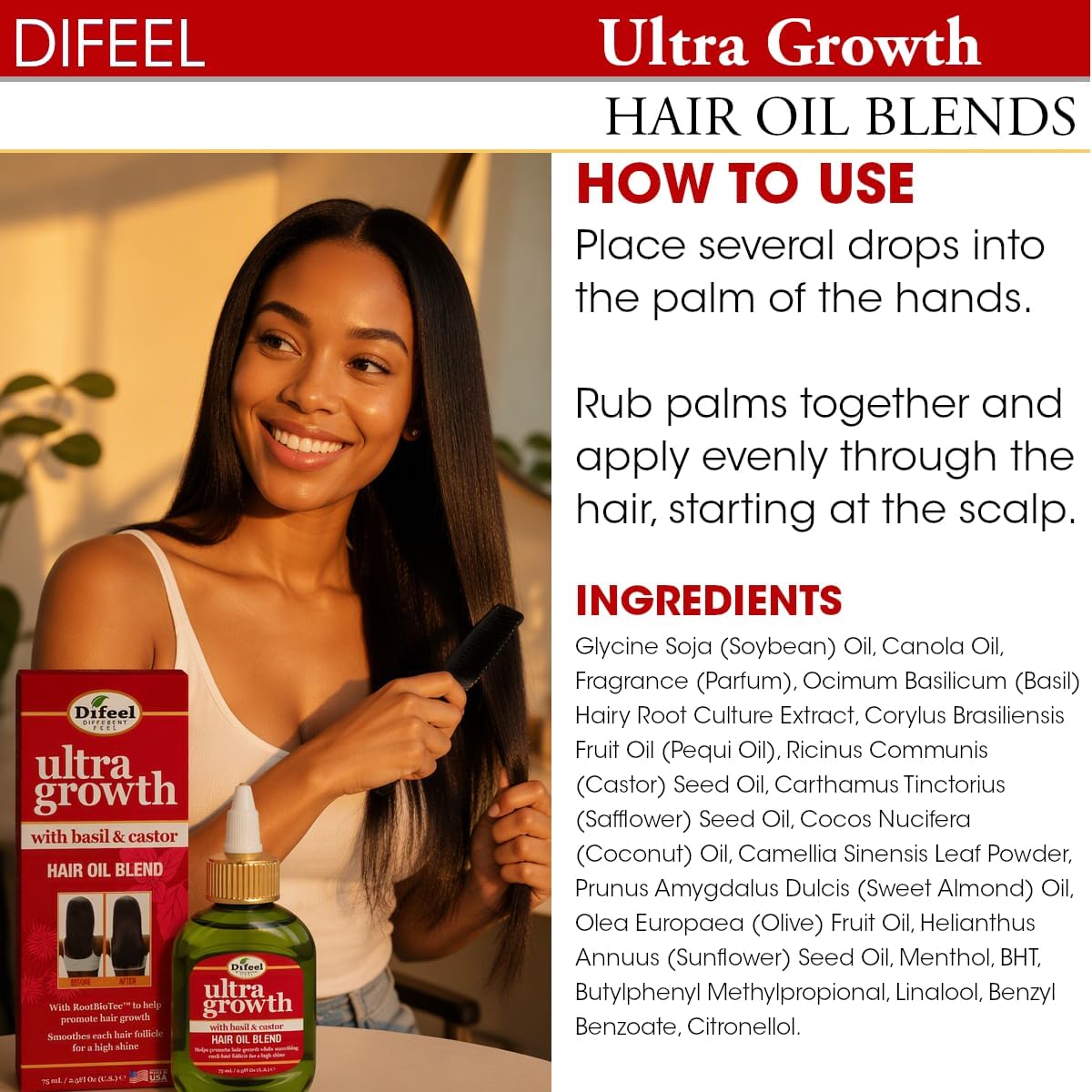 Difeel Ultra Hair Growth Oil - Basil & Castor Oil - 74ml - Image 8