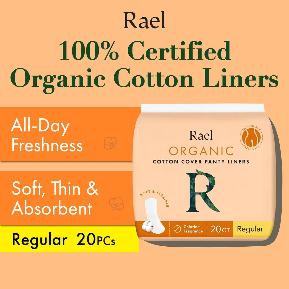 Real Organic Feminine & Intimate Care Panty Liners - Organic Cotton, Regular, 20 Pack - Image 2