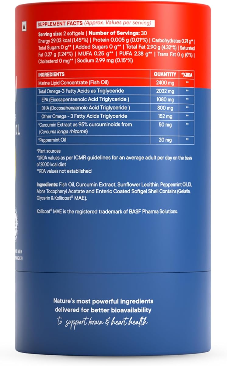Wellbeing Nutrition Slow Omega 3 Fish Oil Capsules with Curcumin, 60 Count - Image 7