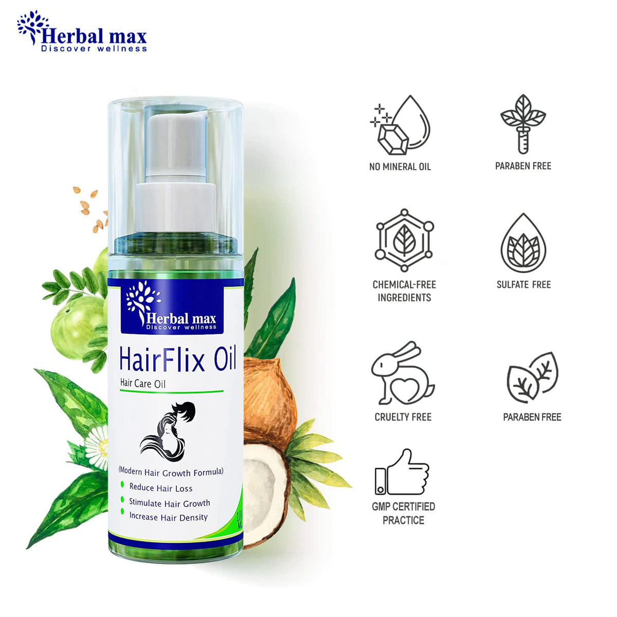 Herbal Max Bhringraj Hair Oil - SLS, Mineral Oil & Paraben Free - 100ml - Image 5