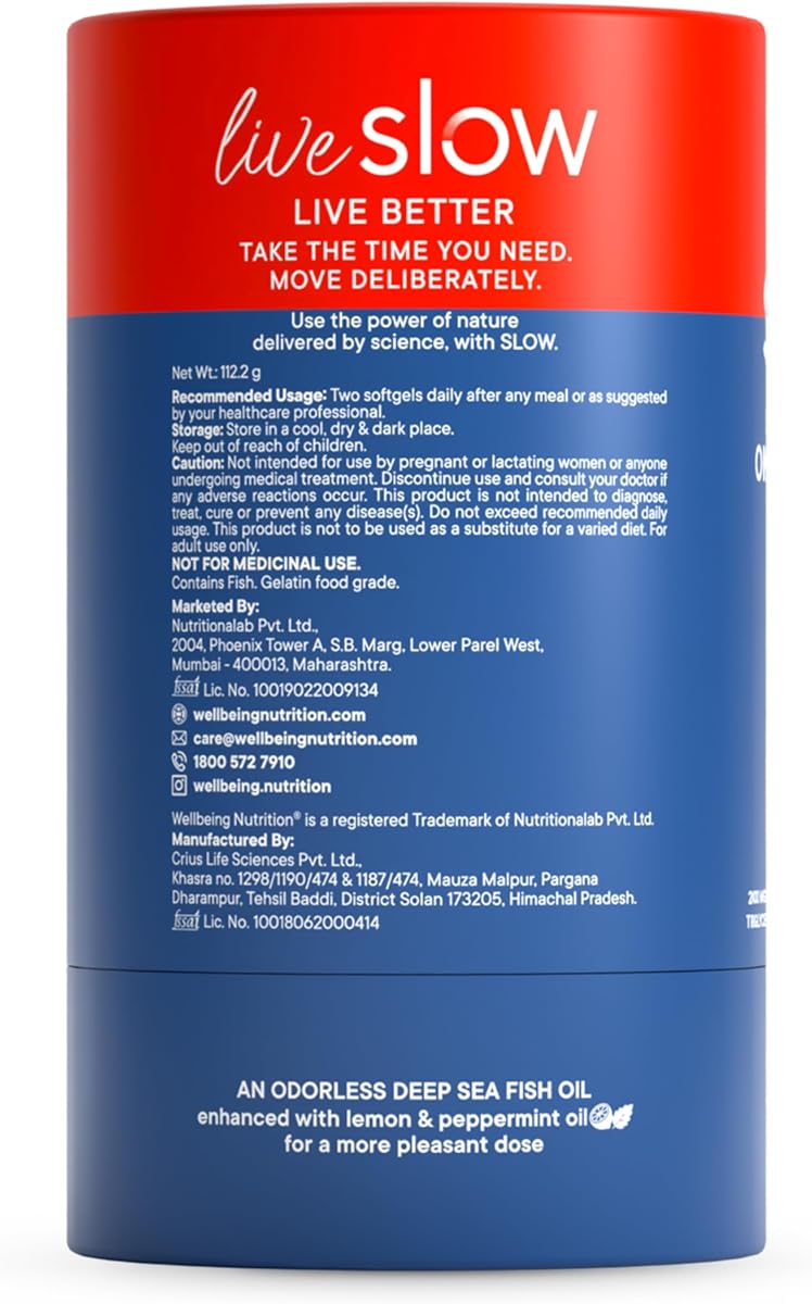 Wellbeing Nutrition Slow Omega 3 Fish Oil Capsules with Curcumin, 60 Count - Image 8