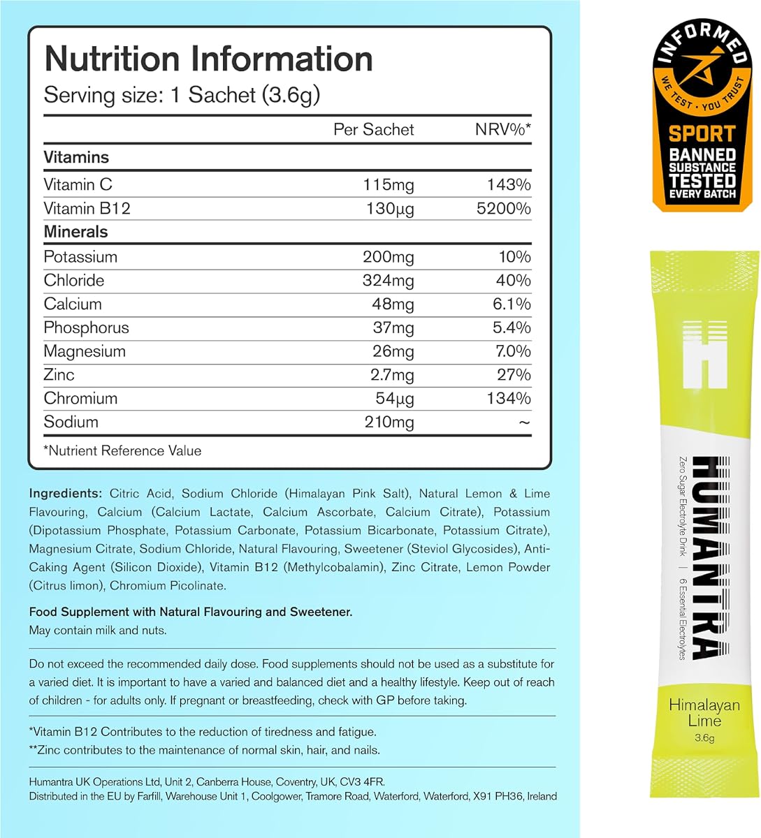 Humantra Himalayan Lime Electrolyte Powder Sachets - 6 Electrolytes, Sugar-Free, Vegan - 20 x 3.66g - Image 6