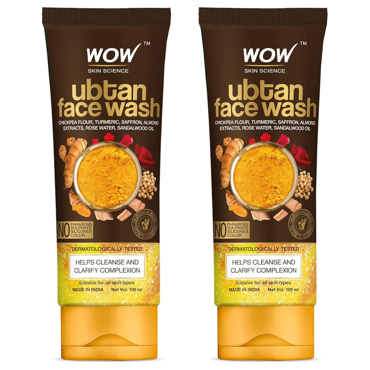 Wow Skin Science Ubtan Face Wash, Pack of 2 - Net Vol 200ml