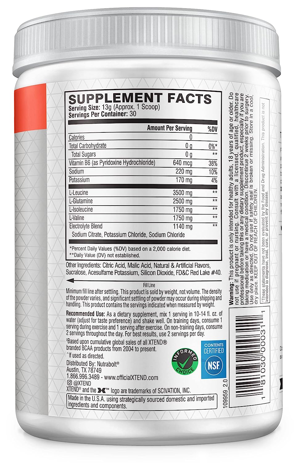 XTEND Strawberry Kiwi BCAA - Sports Nutrition Powder - 30 Servings - Image 2