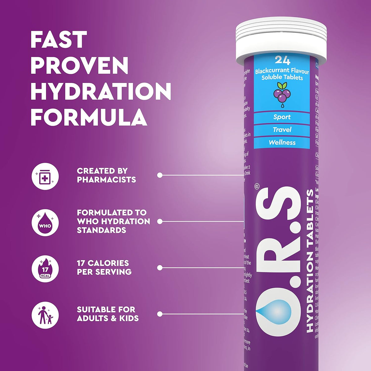 ORS Hydration Tablets - Electrolytes, Lemon & Blackcurrant, 96 Tablets - Image 2