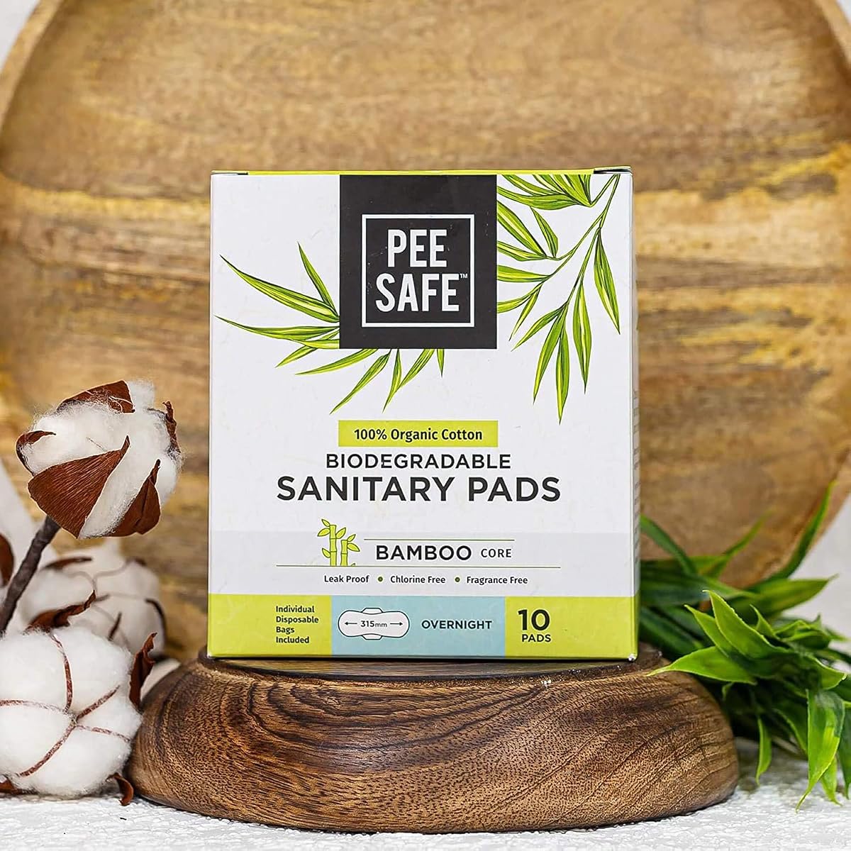 Pee Safe Overnight Biodegradable Sanitary Pads - 100% Organic Cotton & Bamboo, 10 Pads - Image 3
