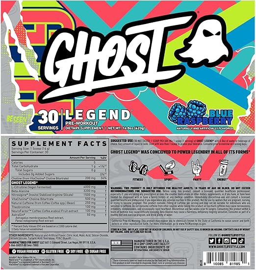 Ghost Legend V3 Blue Raspberry Sports Nutrition Powder - 30 Servings, 400g - Image 2