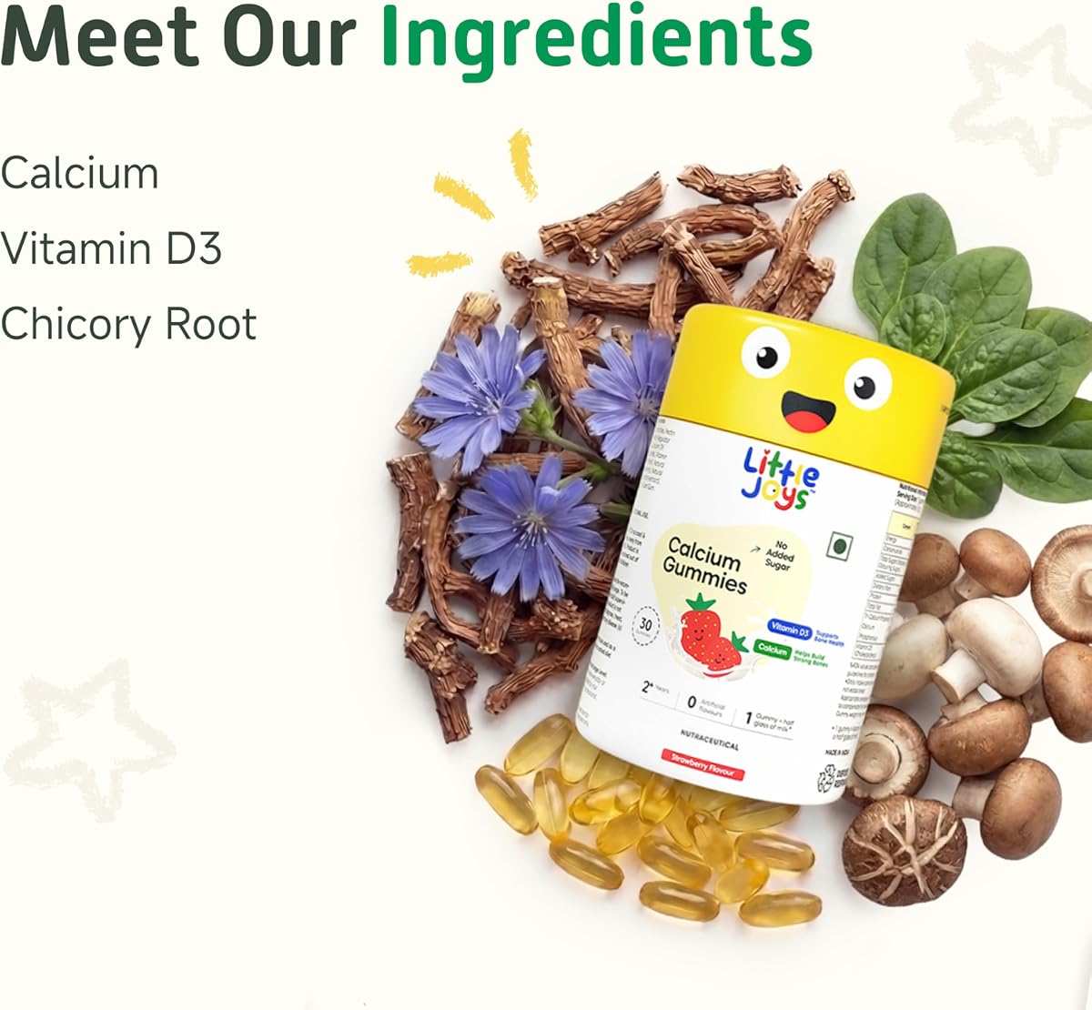 Little Joys Calcium & Vitamin D Gummies - Strawberry, No Sugar, 30 Count - Image 3