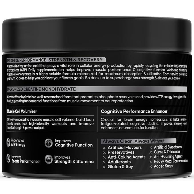 Wellbeing Nutrition Creatine Monohydrate Powder - Unflavored, 100g - Image 2