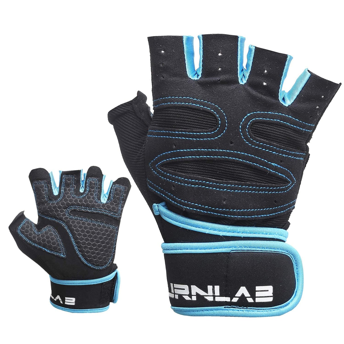 Burnlab Gym Gloves with Wrist Support, Blue, Large - Image 5